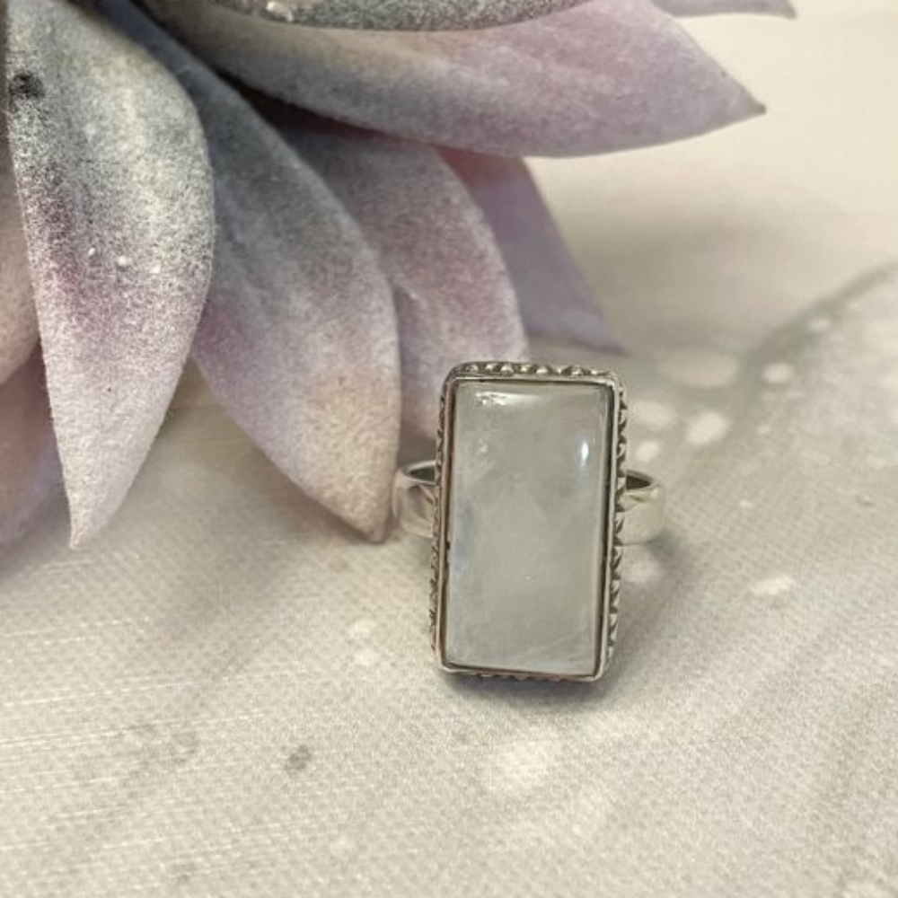 Rainbow Moonstone Rectangle Ring